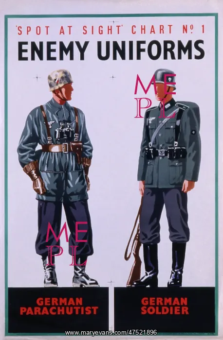 : Information poster showing enemy uniforms : Information poster showing enemy uniforms