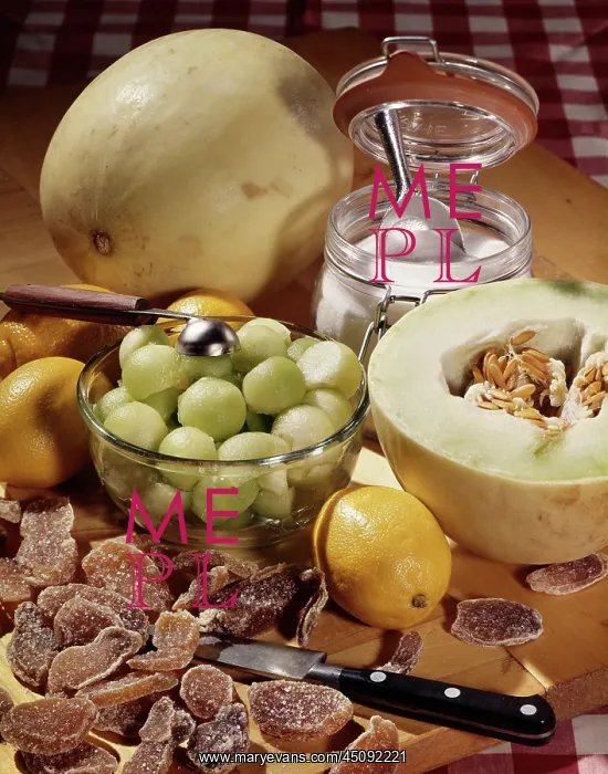 : Ingredients for Gingered Honeydew Melon Balls : Ingredients for Gingered Honeydew Melon Balls