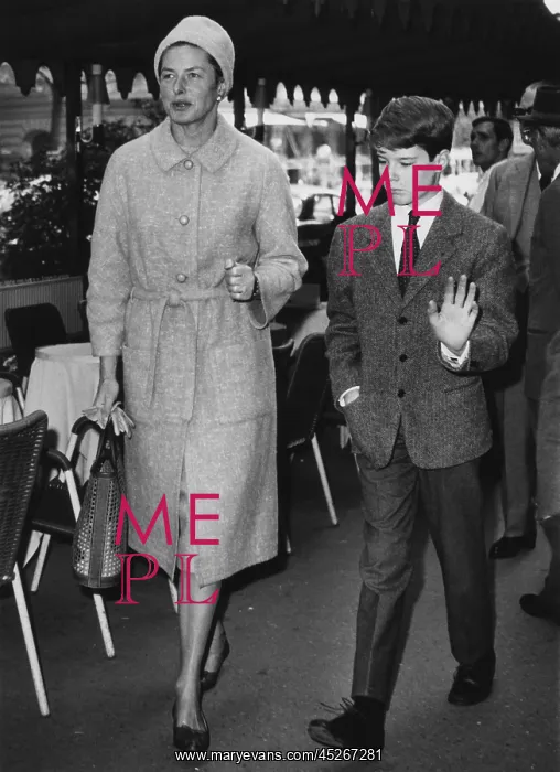 : Ingrid Bergman walking with her 13-year-old son : Ingrid Bergman walking with her 13-year-old son