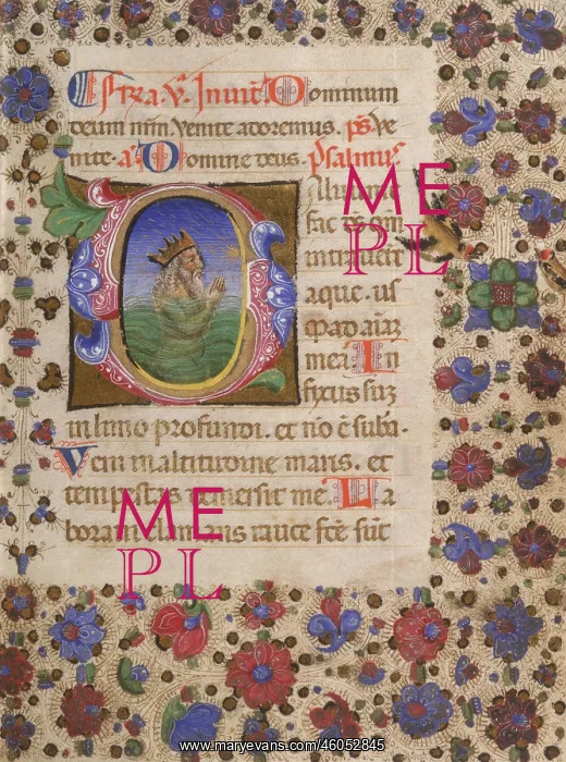 : Initial B at beginning of psalm 1 (King David at prayer) : Initial B at beginning of psalm 1 (King David at prayer)