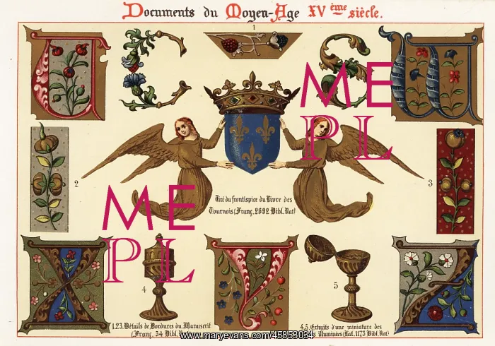 : Initial letters, design elements from illuminated : Initial letters, design elements from illuminated