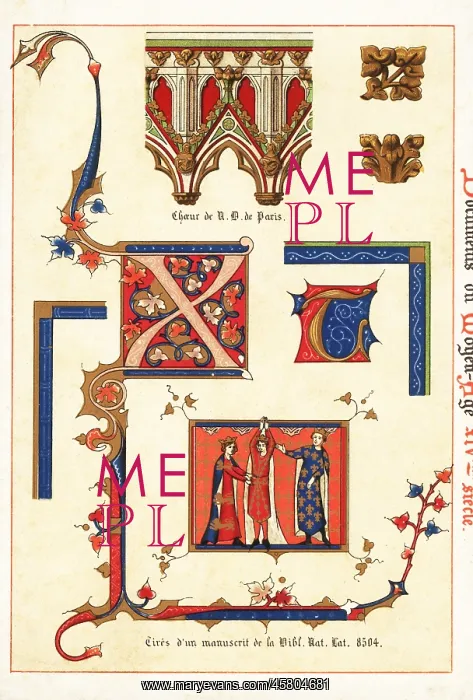 : Initials from a 14th century illuminated manuscript : Initials from a 14th century illuminated manuscript