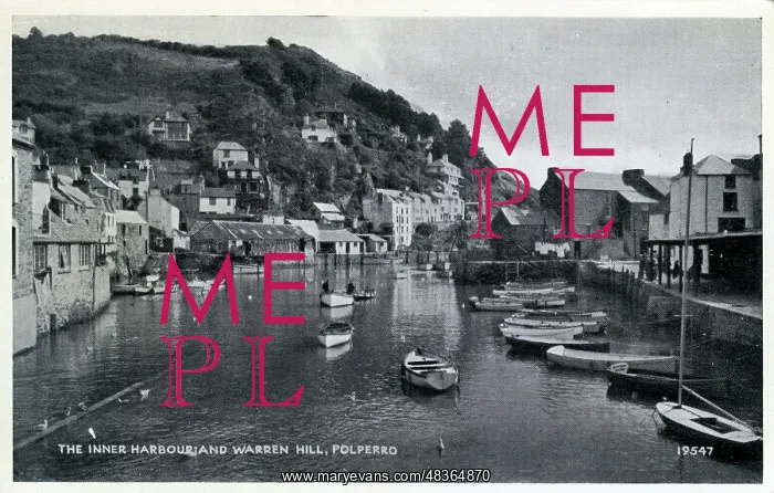 : The Inner Harbour & Warren Hill, Polperro, Cornwall : The Inner Harbour & Warren Hill, Polperro, Cornwall