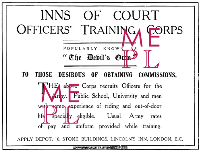 : Inns of Court OTC advertisement, WW1 : Inns of Court OTC advertisement, WW1