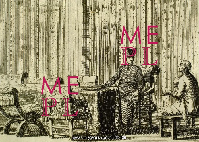: Inquisition. Inquisitor questioning a defendant. Engraving : Inquisition. Inquisitor questioning a defendant. Engraving