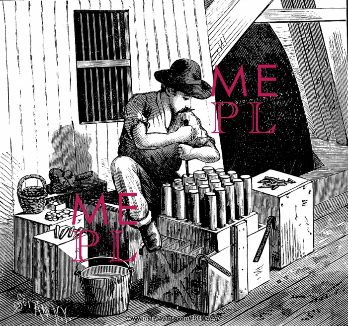 : Inserting detonators into cartridges of dynamite : Inserting detonators into cartridges of dynamite