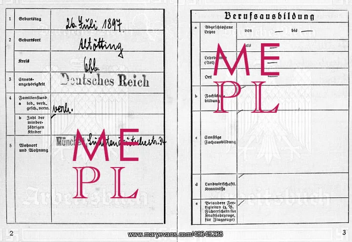 : Inside of an ID card of the RAD, 1936 : Inside of an ID card of the RAD, 1936