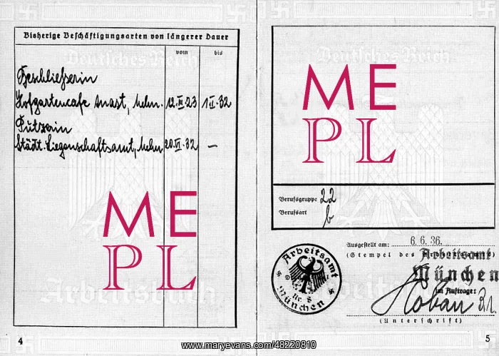 : Inside of a pass of the Reich Labor Service, 1936 : Inside of a pass of the Reich Labor Service, 1936