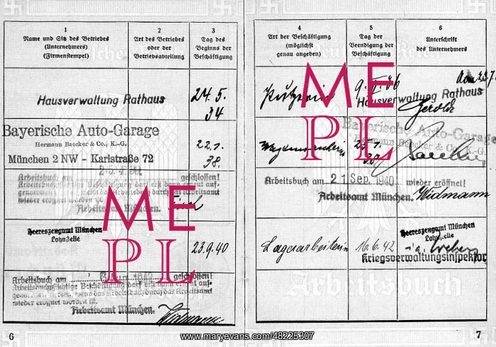 : Inside of a pass of the Reich Labor Service, 1942 : Inside of a pass of the Reich Labor Service, 1942