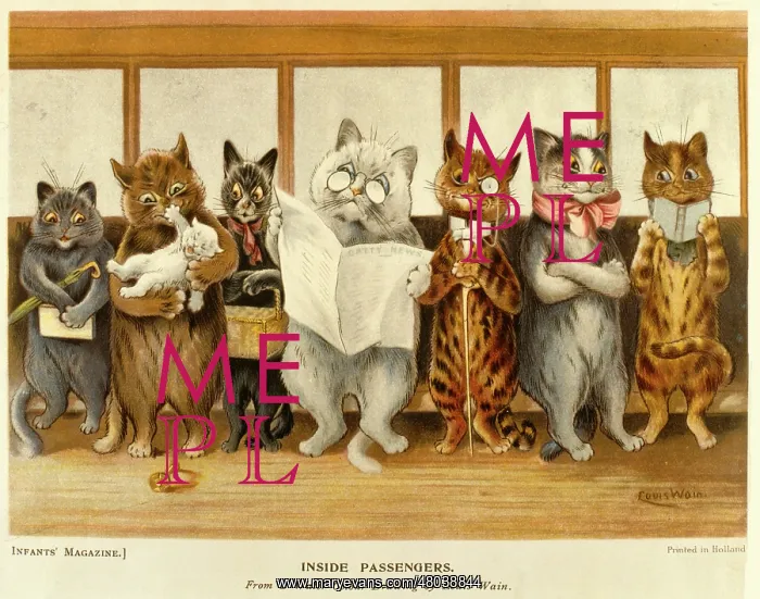 : Inside Passengers by Louis Wain : Inside Passengers by Louis Wain