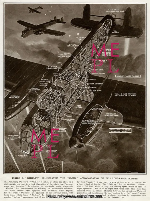 : Inside a Whitley aeroplane by G. H. Davis : Inside a Whitley aeroplane by G. H. Davis