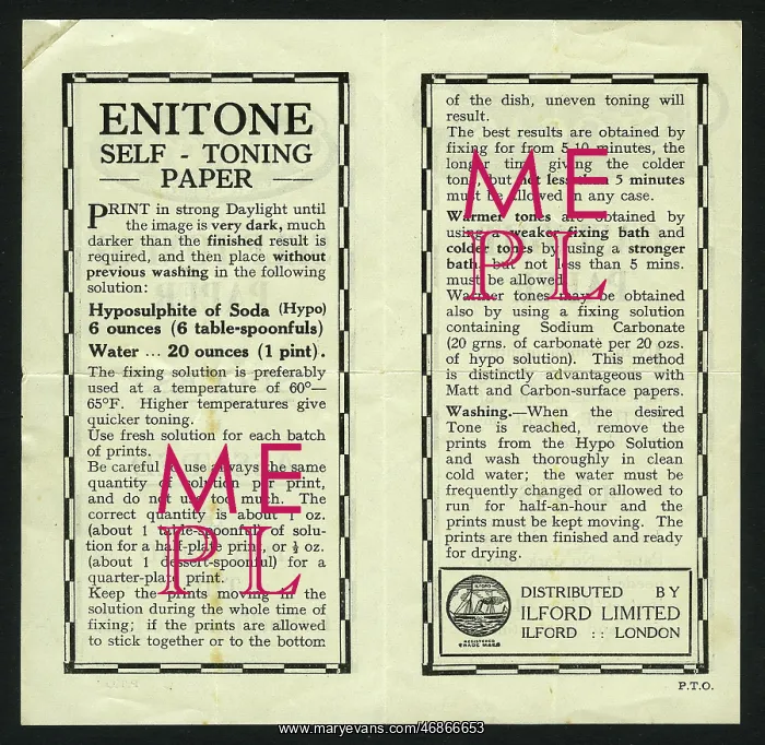 : Instruction leaflet for Enitone self-toning paper : Instruction leaflet for Enitone self-toning paper