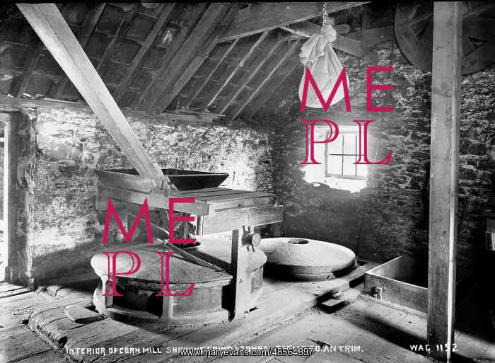 : Interior of Cornmill Showing Grindstones, Toome, Co. Antrim : Interior of Cornmill Showing Grindstones, Toome, Co. Antrim