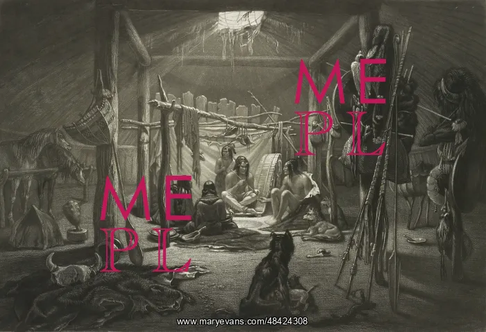 : The interior of the hut of a Mandan chief : The interior of the hut of a Mandan chief