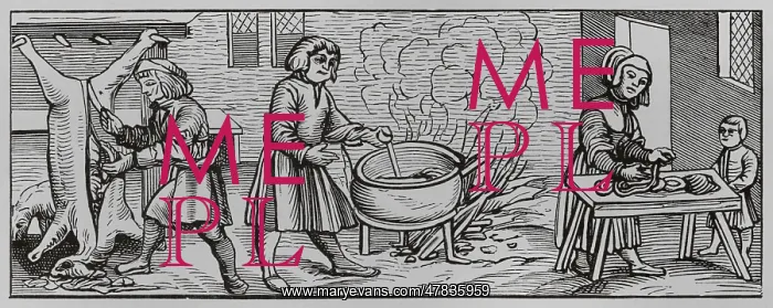 : Interior of a kitchen. Facsimile from an engraving : Interior of a kitchen. Facsimile from an engraving