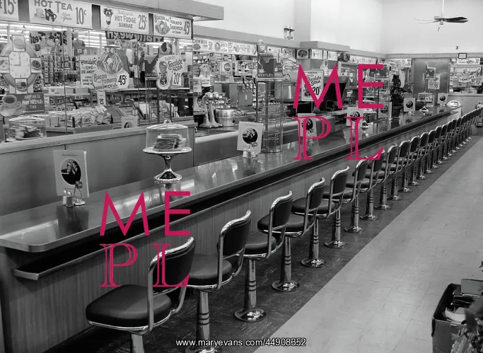  : Interior of lunch counter with chrome stools