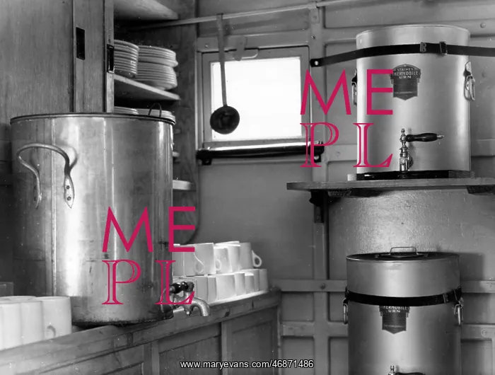 : Interior of a mobile kitchen, WW2 : Interior of a mobile kitchen, WW2