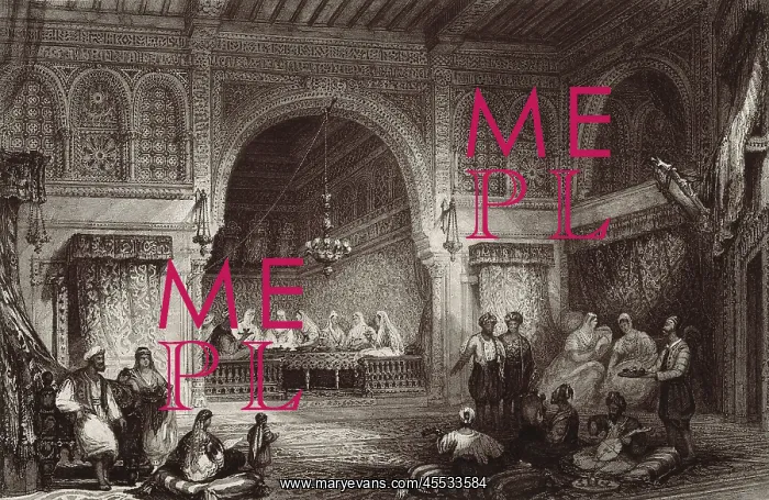 : Interior of a Moor Palace. Engraving (19th c.) : Interior of a Moor Palace. Engraving (19th c.)
