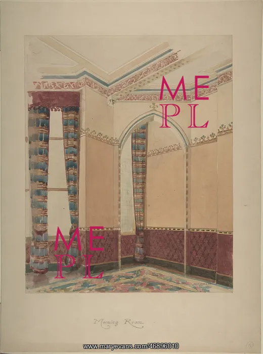 : Interior of a Morning Room with Wainscoting, Striped : Interior of a Morning Room with Wainscoting, Striped