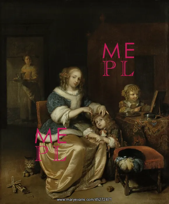 : Interior with a Mother Combing her Child?s Hair : Interior with a Mother Combing her Child?s Hair