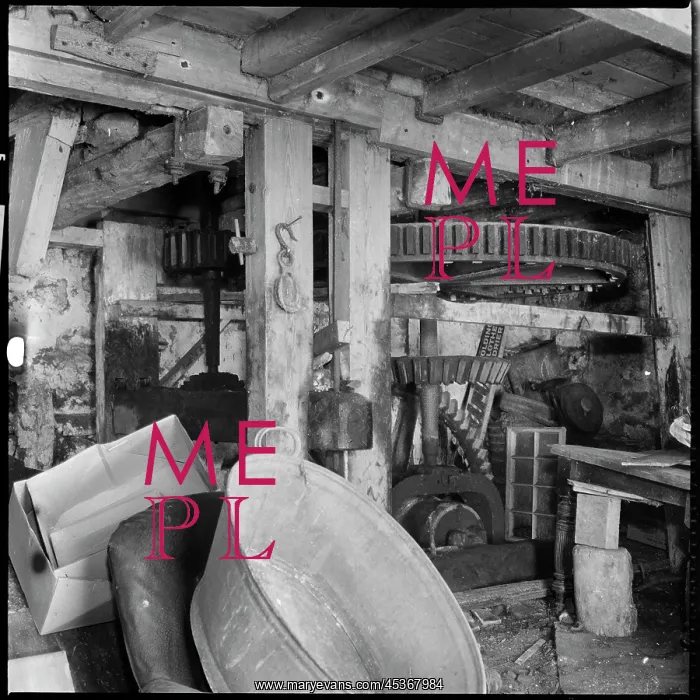 : Interior of the Old Mill at Nancledra showing drive wheels : Interior of the Old Mill at Nancledra showing drive wheels