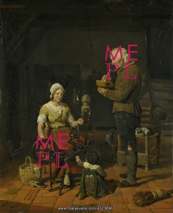 : Interior with Peasant Family and Sleeping Cat : Interior with Peasant Family and Sleeping Cat