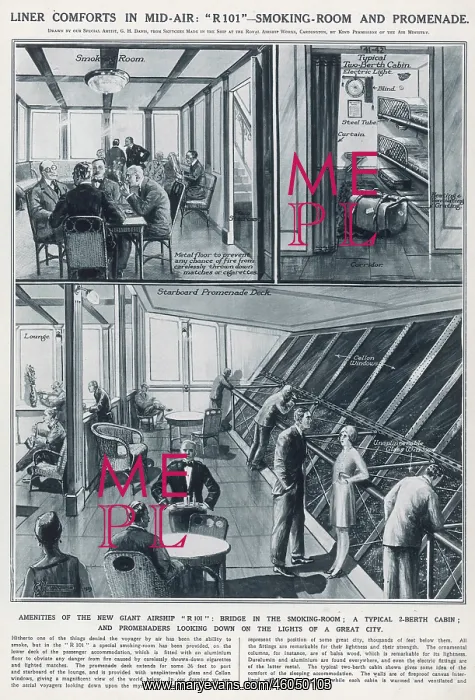 : Interior of the R101 airship : Interior of the R101 airship
