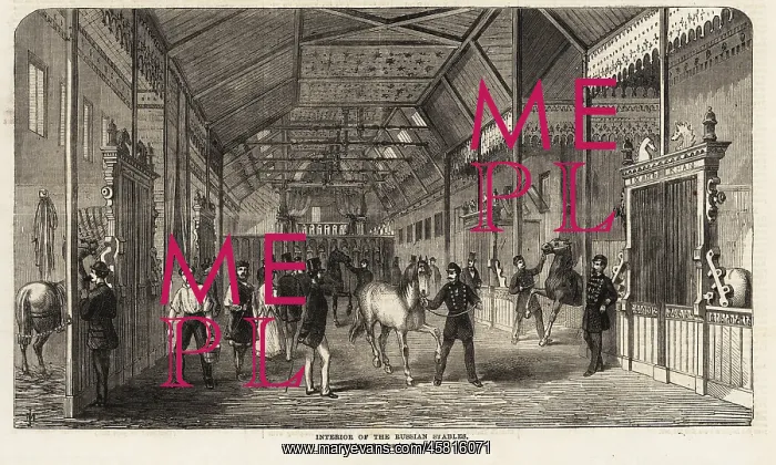 : Interior of the Russian Stables, Paris Exposition, 1867 : Interior of the Russian Stables, Paris Exposition, 1867