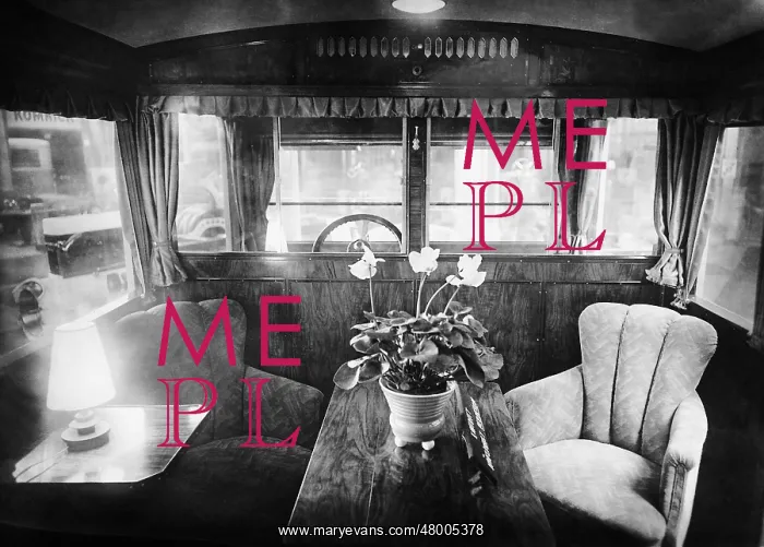 : Interior shot of a camper van at the IAA in Berlin, 1928 : Interior shot of a camper van at the IAA in Berlin, 1928