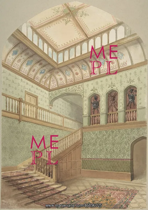 : Interior showing Staircase and Skylight, 19th : Interior showing Staircase and Skylight, 19th