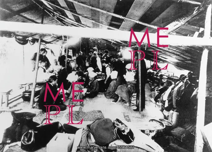: Interior of temporary hospital, after 1891 earthquake : Interior of temporary hospital, after 1891 earthquake