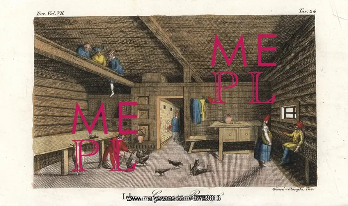 : Interior of a traditional Russian loghouse : Interior of a traditional Russian loghouse