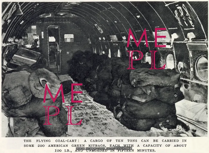 : Interior of a Transport Airplane filled with coal 1948 : Interior of a Transport Airplane filled with coal 1948