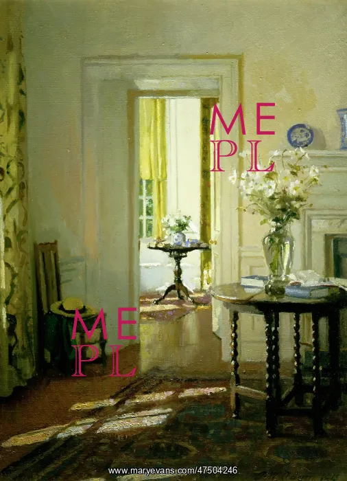 : An Interior ' with vases of flowers on tables : An Interior ' with vases of flowers on tables
