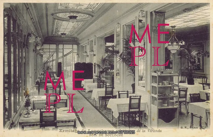 : Interior of the Veranda Ermitage de Longchamp, Paris, 1920s : Interior of the Veranda Ermitage de Longchamp, Paris, 1920s