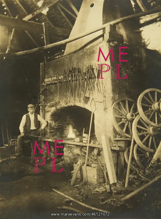 : Interior view of a carriage blacksmith in : Interior view of a carriage blacksmith in