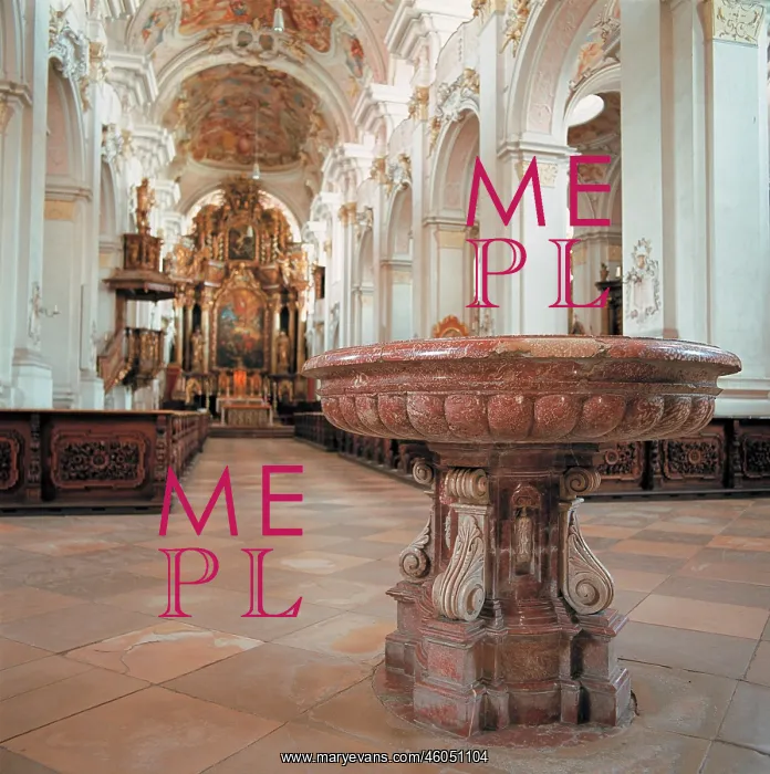 : Interior view of the minster with stoup : Interior view of the minster with stoup