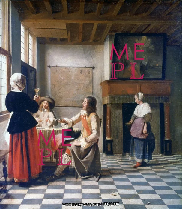: Interior, Woman drinking with Two Men, and a Maidservant : Interior, Woman drinking with Two Men, and a Maidservant