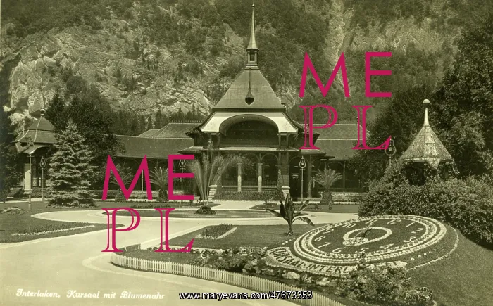 : Interlaken, Kursaal and flower clock, Bern, Switzerland : Interlaken, Kursaal and flower clock, Bern, Switzerland