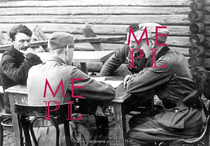 : Interrogation of villagers by German soldiers, 1941 : Interrogation of villagers by German soldiers, 1941