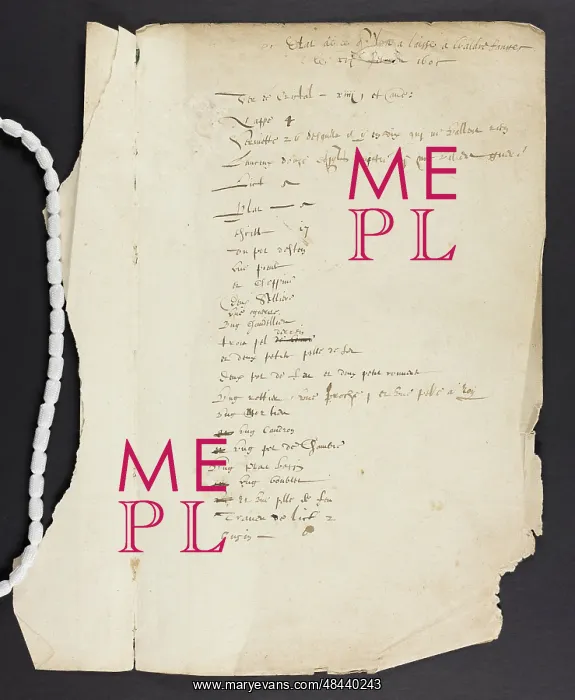 : Inventory. Sheet of paper, possibly the endpaper : Inventory. Sheet of paper, possibly the endpaper