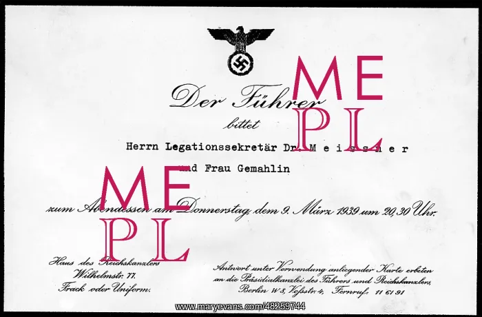 : Invitation card to Otto Meissner, 1939 : Invitation card to Otto Meissner, 1939