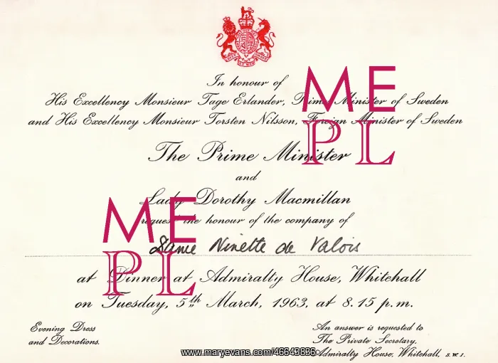 : Invitation to Dinner - Harold Macmillan to Ninette de Valois : Invitation to Dinner - Harold Macmillan to Ninette de Valois