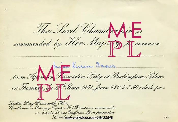 : Invitation to be presented at Buckingham Palace 1952 : Invitation to be presented at Buckingham Palace 1952
