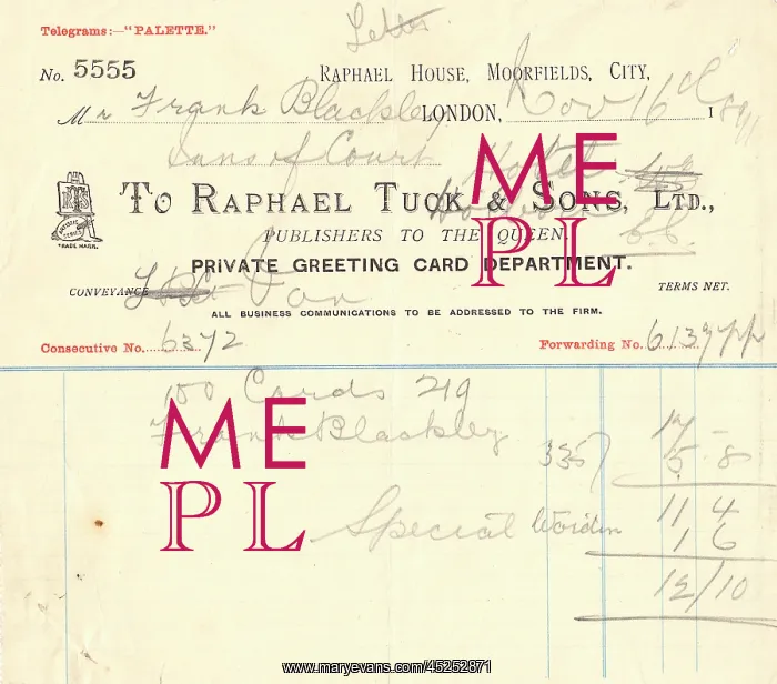 : Invoice from Raphael Tuck & Sons Ltd : Invoice from Raphael Tuck & Sons Ltd