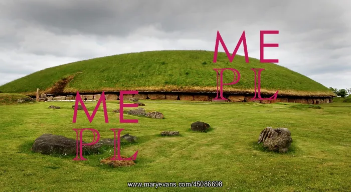: Ireland. General view of Great Mound showing of kirbstones, Knowth, c : Ireland. General view of Great Mound showing of kirbstones, Knowth, c