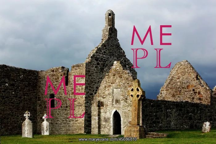 : Ireland. Low angle view of Clonmacnoise Cathedral, 909, : Ireland. Low angle view of Clonmacnoise Cathedral, 909,
