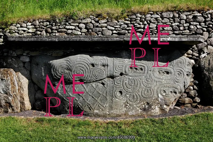 : Ireland. Detail of carved stone with megalithic decoration : Ireland. Detail of carved stone with megalithic decoration