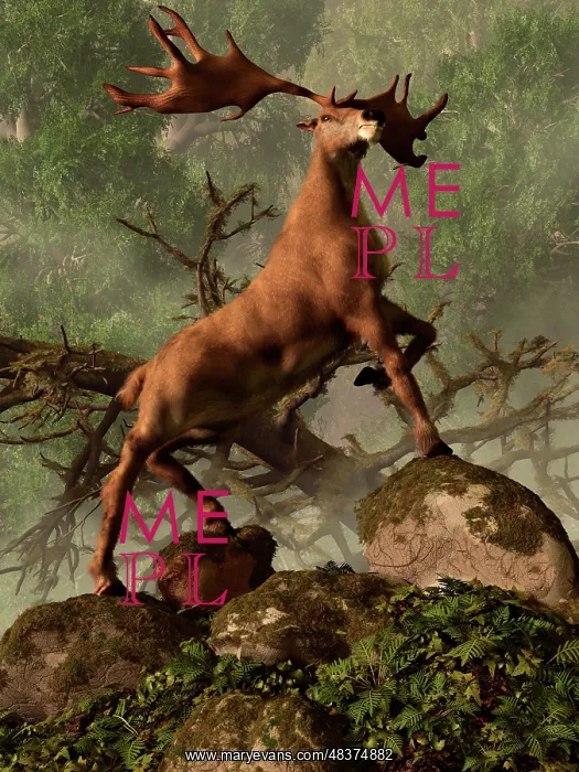 : An Irish Elk stands proudly in a dense forest : An Irish Elk stands proudly in a dense forest