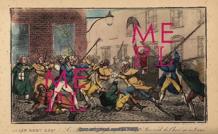 : Irish gentlemen brawling with night watchmen, Dublin, 1822 : Irish gentlemen brawling with night watchmen, Dublin, 1822